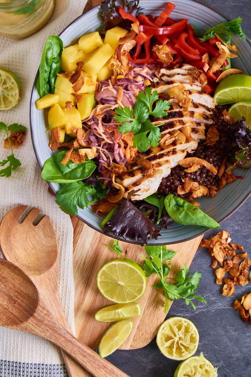 Lentil Mango Salad with Mango Coconut Lime Chicken