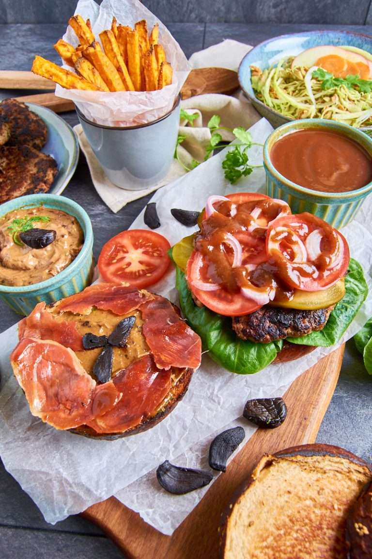 Pretzel Burger with Black Garlic Aioli