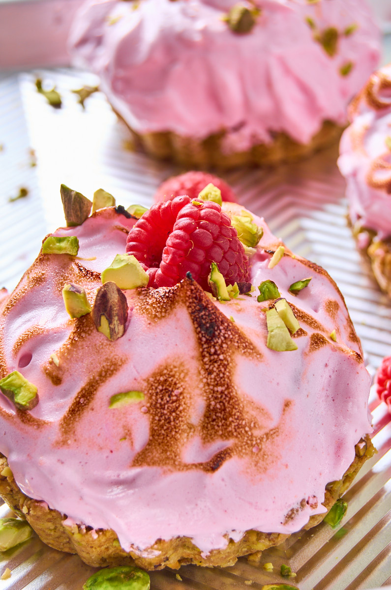 Vegan Raspberry Meringue Pistachio Pies