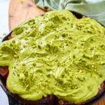 Sourdough Croissant Cinnamon Rolls with Pistachio Cream in the cast iron pan