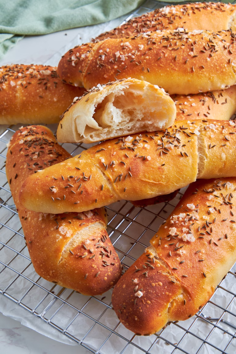 Rustic Sourdough Protein Breadsticks with Caraway & Salt (Salzstangerl)